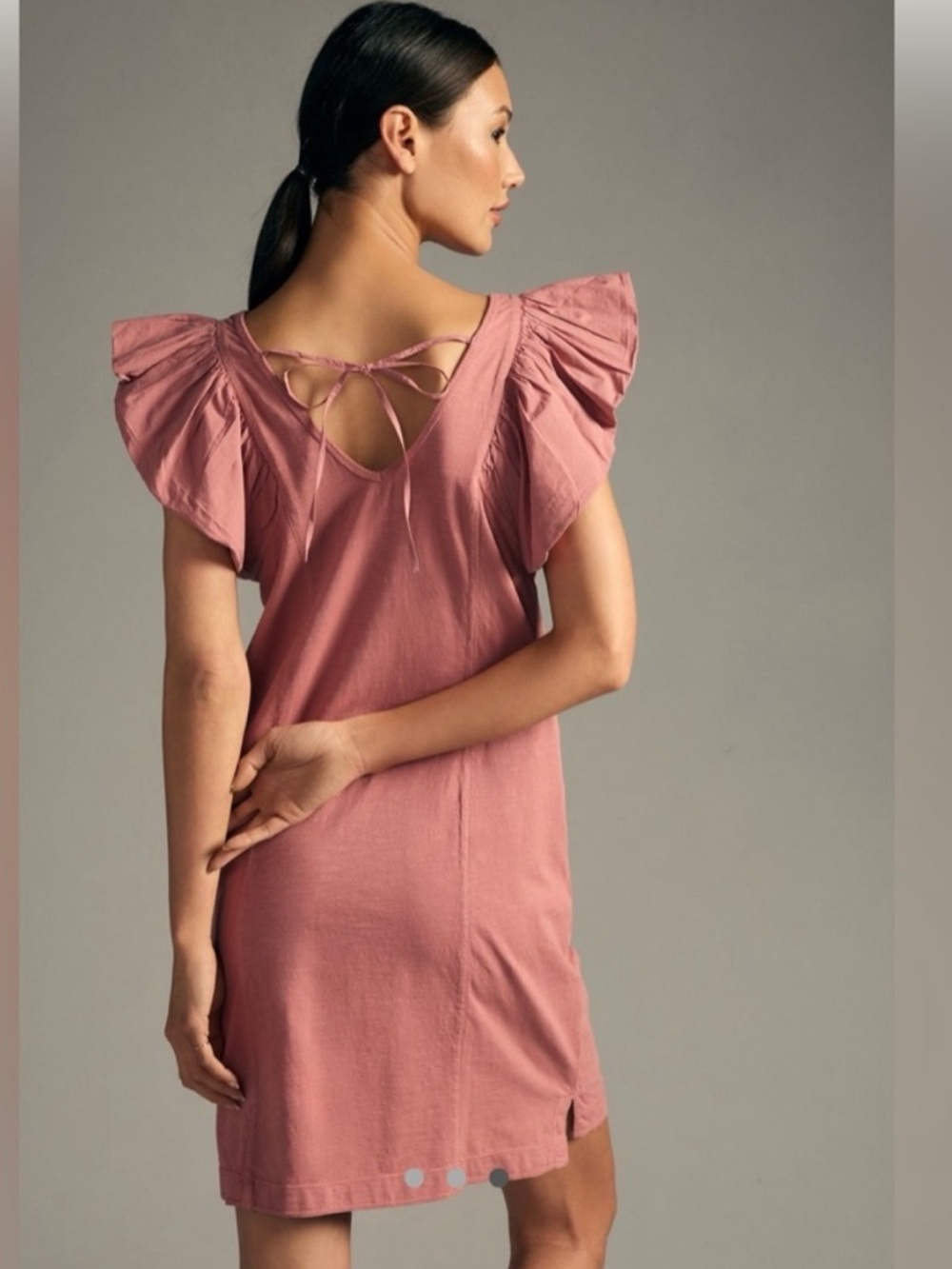 Anthropologie Flutter SleeveTie-Back Dress in Coral Pink  XS Daily Practice